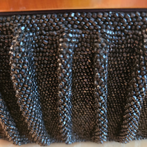 Rare Find Vintage Black Heavily Beaded & Pleated Box Purse 1940s - Picture 16 of 17